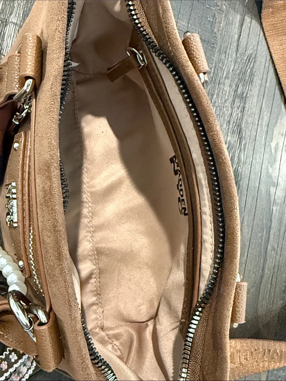 Madden NYC Slouchy Top Handle Satchel Cognac Color Faux Suede NWOT - Picture 16 of 16